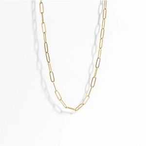 18K Gold Waterproof Mid-Size Paperclip Necklace - PVD Coated Stainless Steel 20”